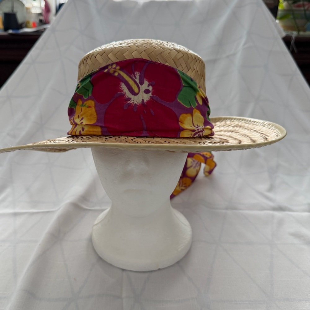 Floral Straw Hat with Colorful Band